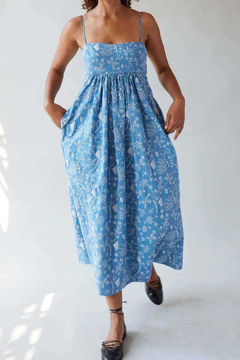 Caron Callahan Sabina Dress - Sky Meadow Embroidery Caron Callahan Sabina Dress - Sky Meadow Embroidery