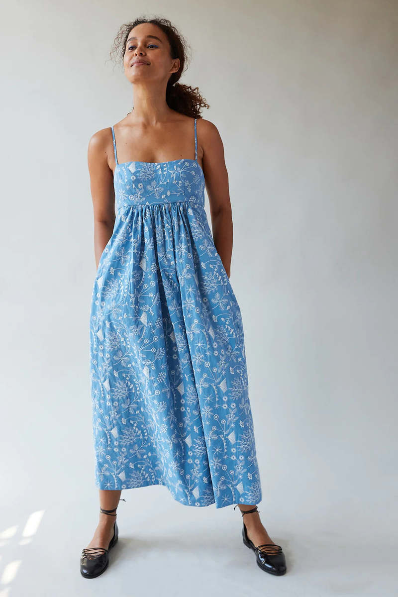 Caron Callahan Sabina Dress - Sky Meadow Embroidery Caron Callahan Sabina Dress - Sky Meadow Embroidery
