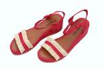 Proud Mary Footwear Raffia Wedge Fringe Sandal - Red/Natural Fringe - Thumbnail 3
