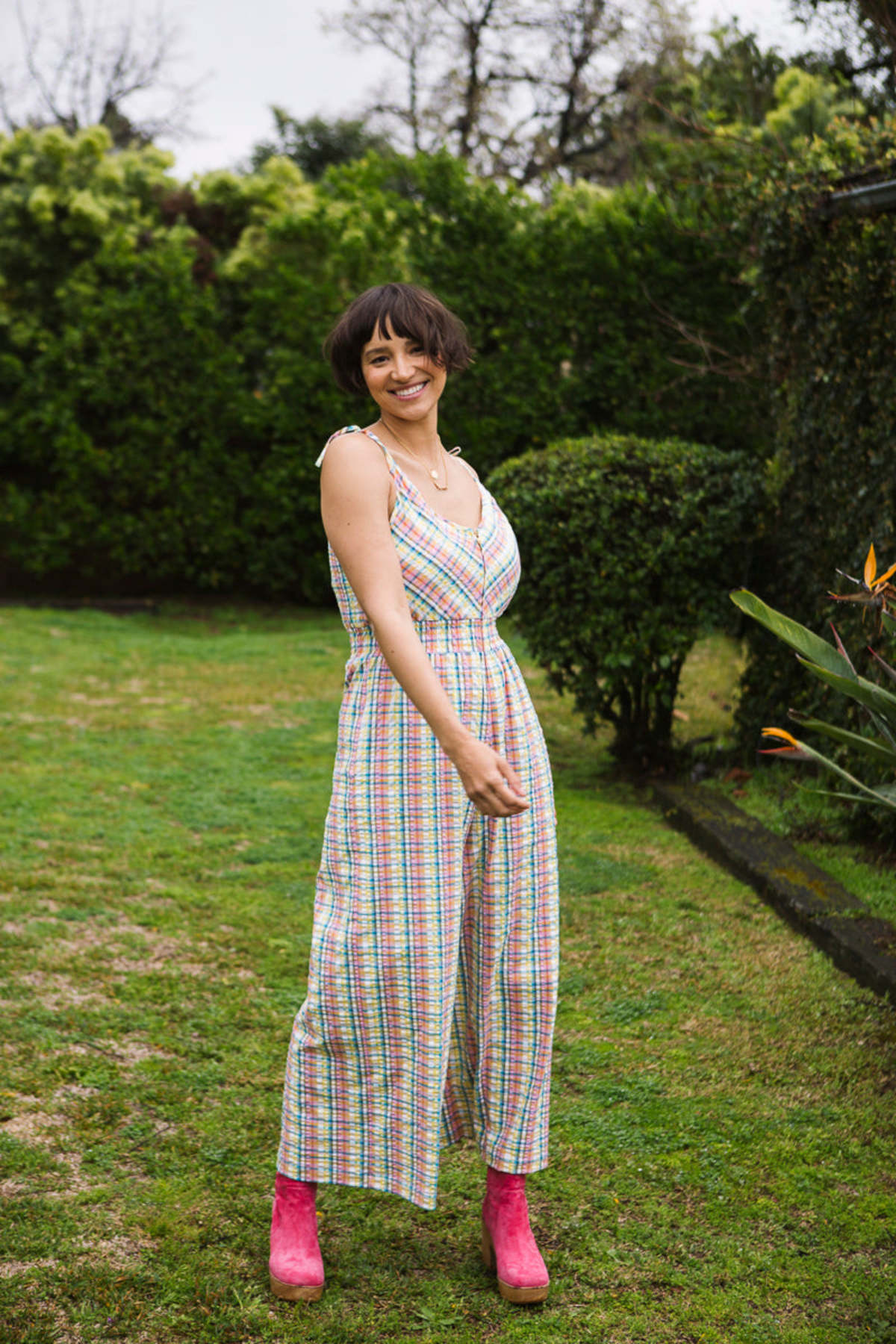 Myrtle Ellis Long Jumpsuit - Rainbow Plaid - Image 2 of 6