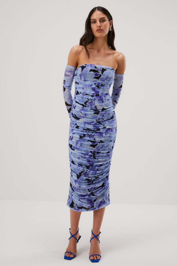 MISHA Cosimo Mesh Midi & Glove Set - Watercolor Floral | Garmentory