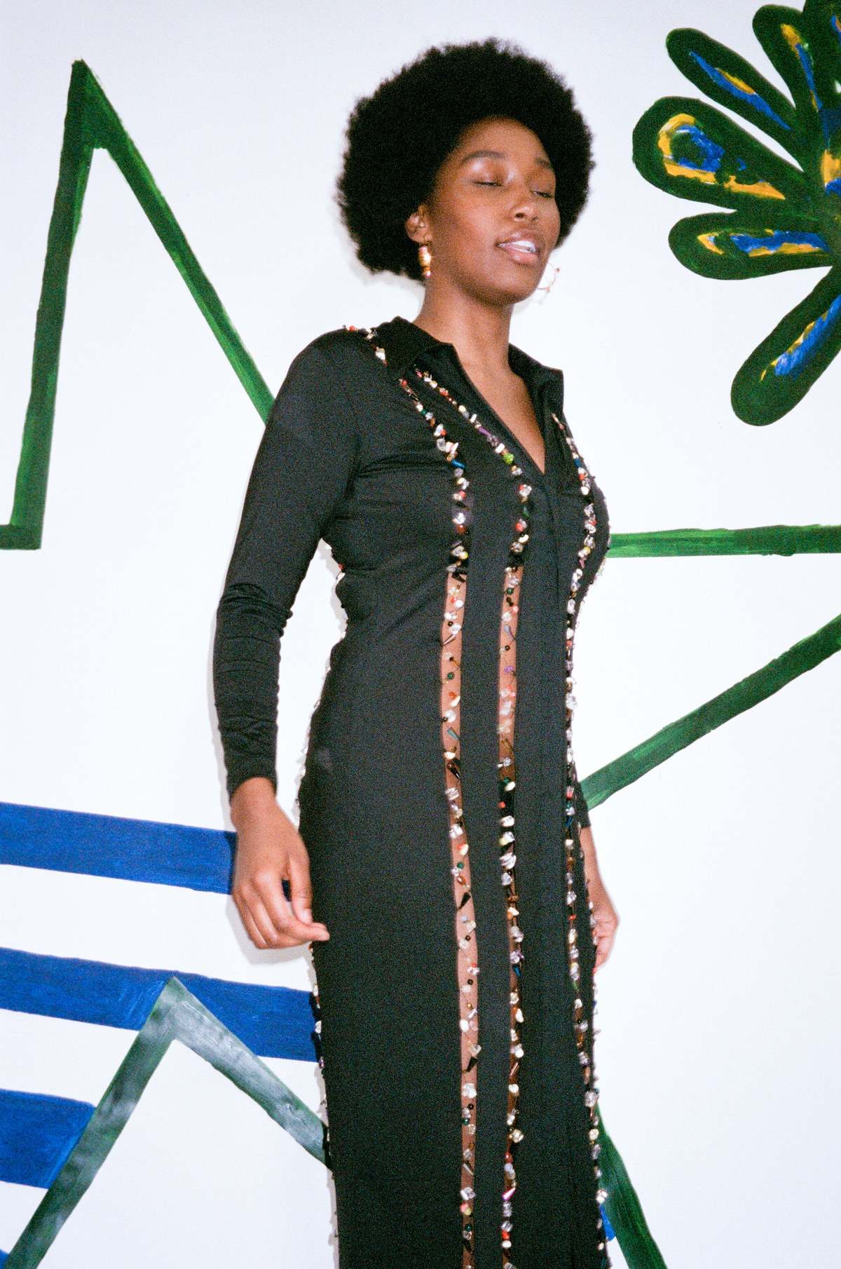 Luna Del Pinal BEADED BODYCON SHIRT DRESS - BLACK | Garmentory Luna Del Pinal BEADED BODYCON SHIRT DRESS - BLACK | Garmentory