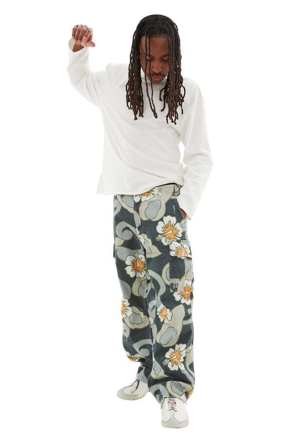 ERL Printed Cargo Pants - Grey Hibiscus | Garmentory