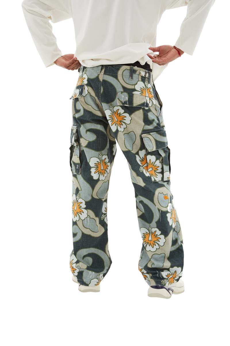 ERL Printed Cargo Pants - Grey Hibiscus | Garmentory