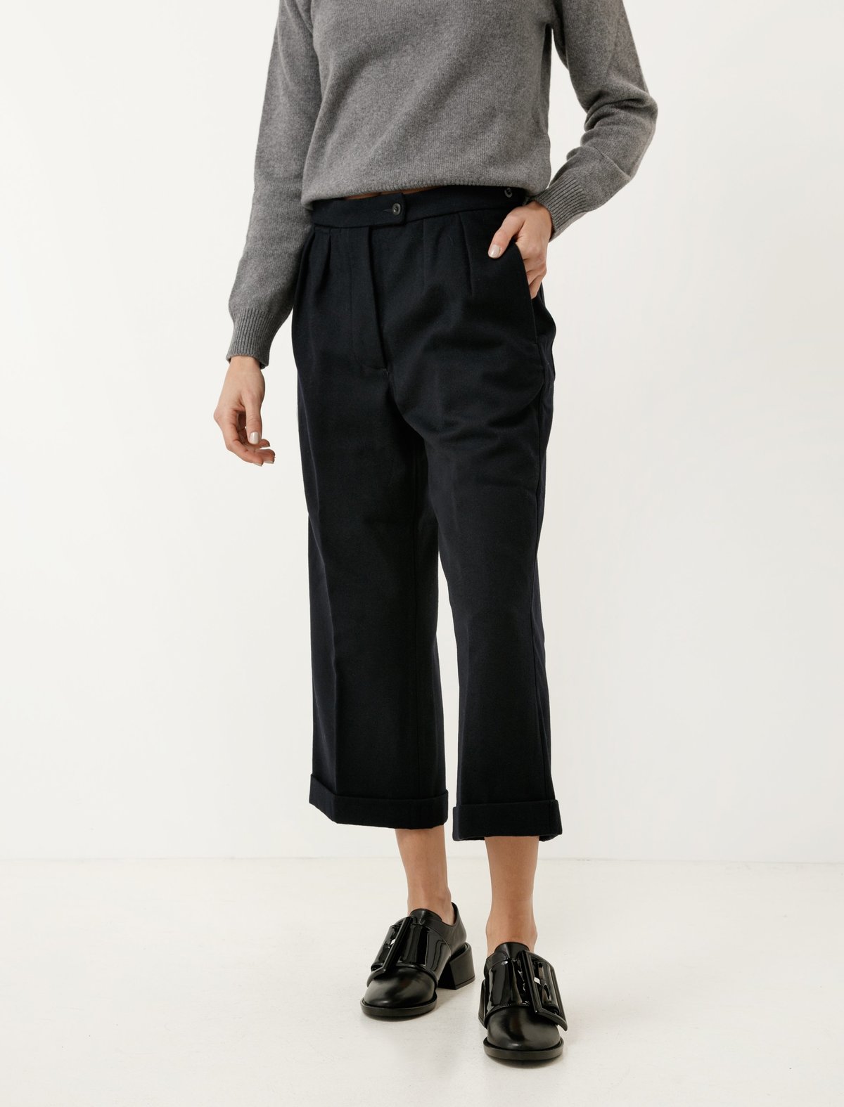 MHL by Margaret Howell Wool Cotton Drill Uniform Trousers - Navy - Image 1 of 4