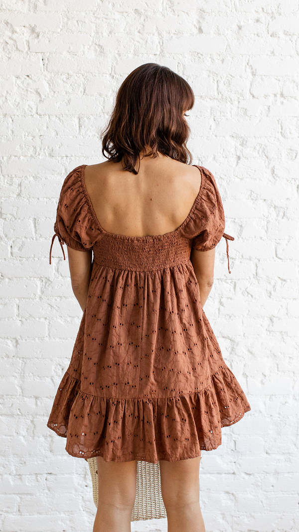 Lush Clothing Babydoll Eyelet Dress - Brown | Garmentory