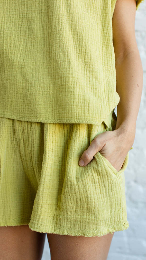 Miou Muse Gauze Shorts Lemon Grass Garmentory