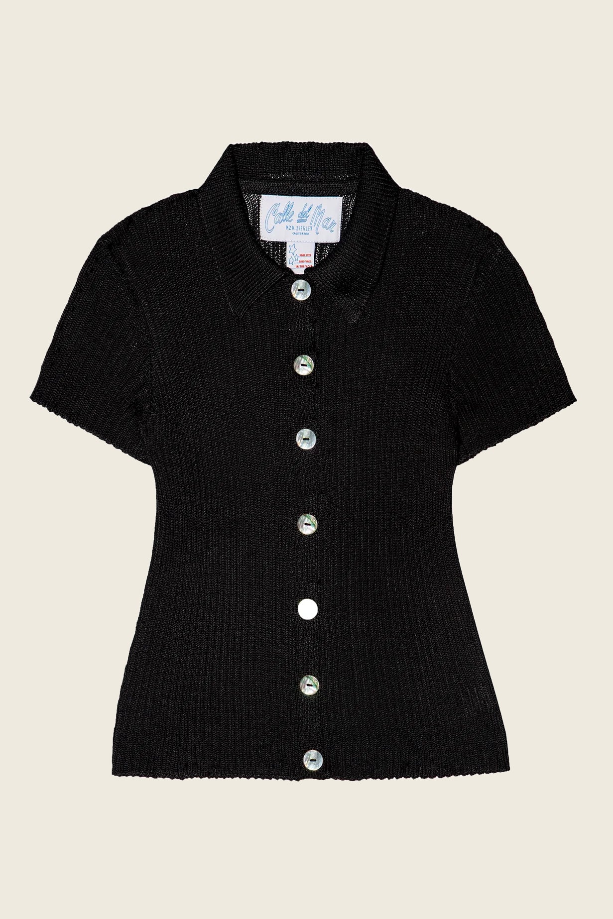 【DISCERNMENT】Roel Short-Sleeved Knit Cardigan Calle Del Mar Ribbed Short Sleeve Cardigan | Garmentory