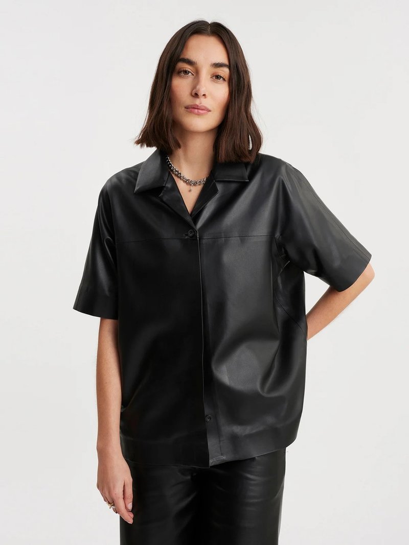 Holzweiler Vera Faux Leather Shirt - Black | Garmentory