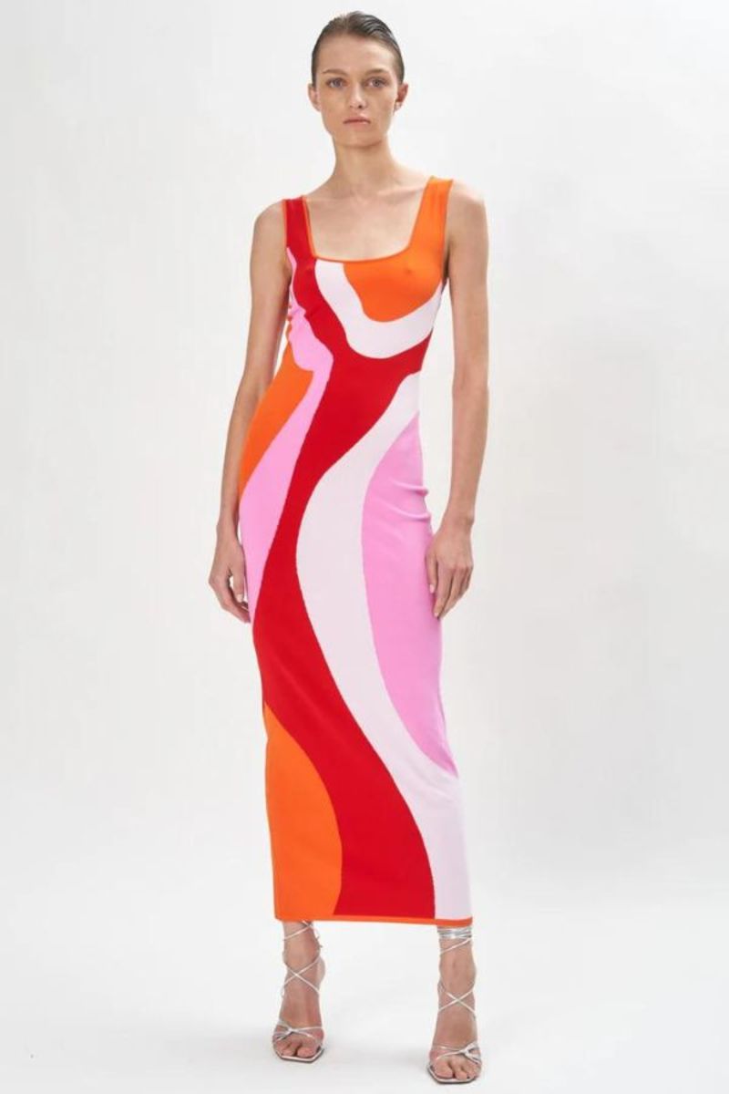 strapless open back dress Tunic dress Dione in orange & pink summer knit