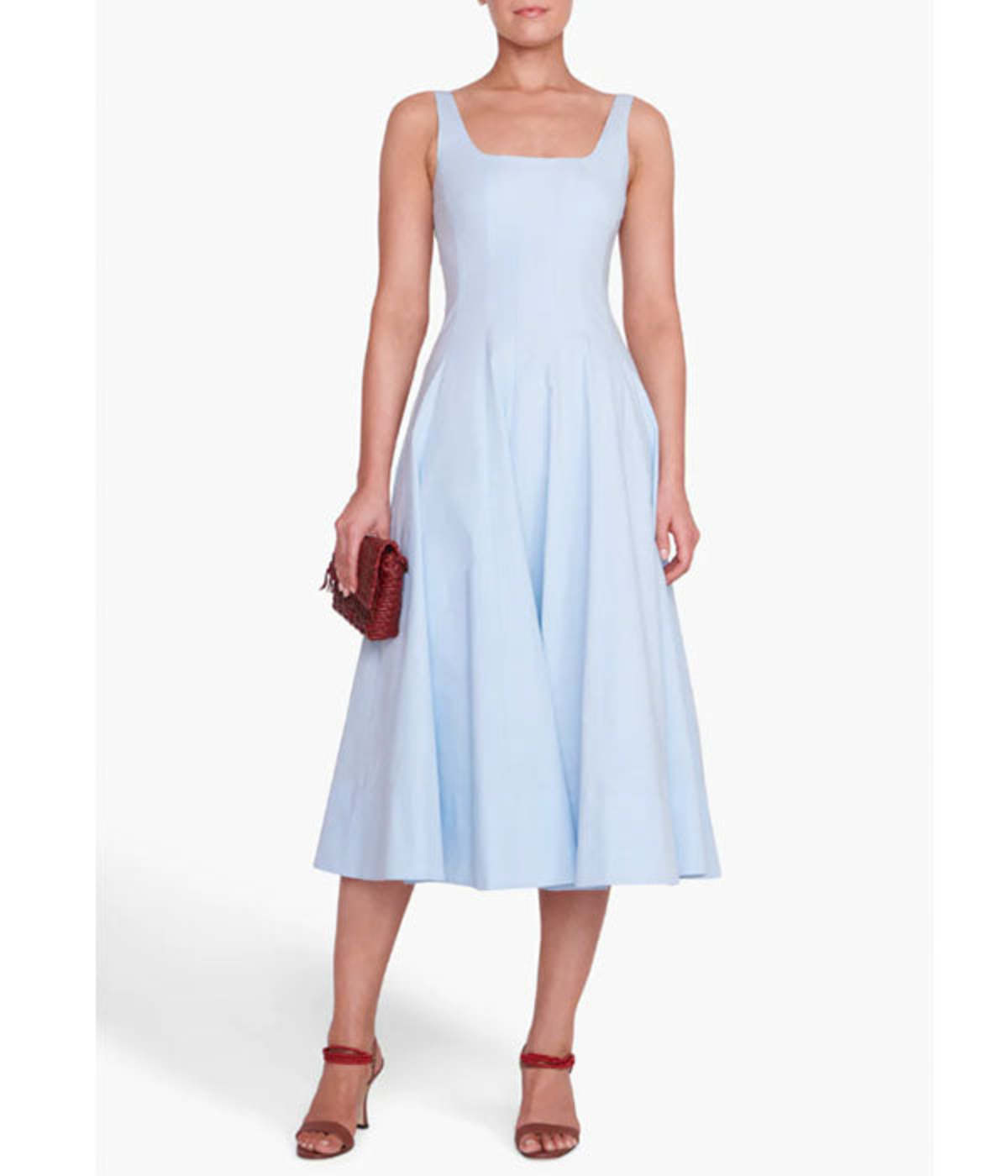 staud wells dress blue Staud Wells Blue Toile Sleeveless Midi Dress
