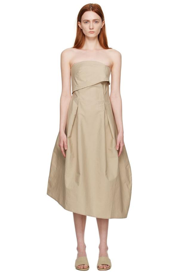 knee length dresses for ladies Organic Cotton Strapless Midi Dress in Rich Chocolate