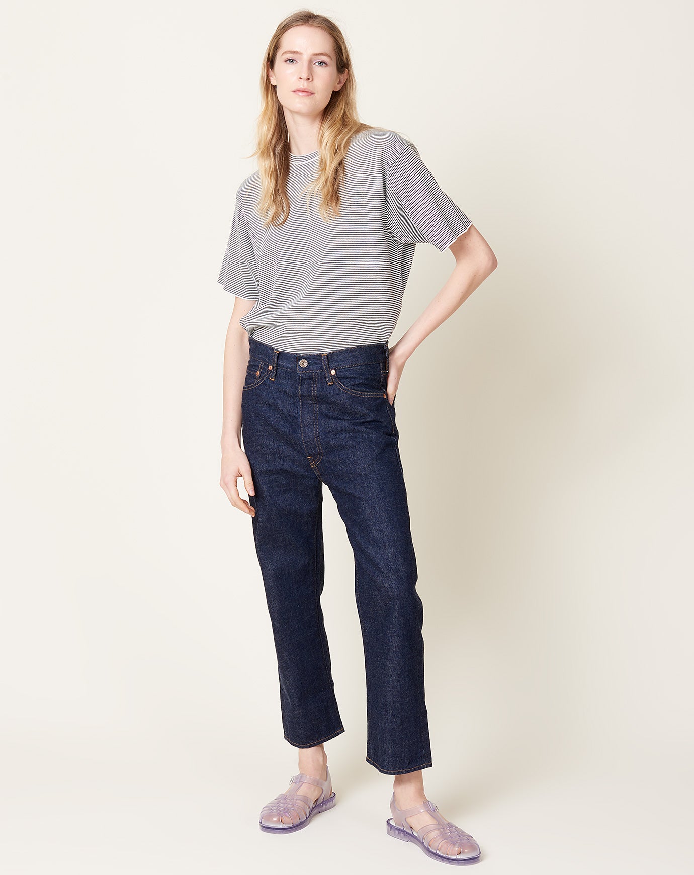 [送料込] mid-blue VTG cut wide denim NWT T. K. Axel AXMB0076-HBR men's blue denim jeans 38W 29.5