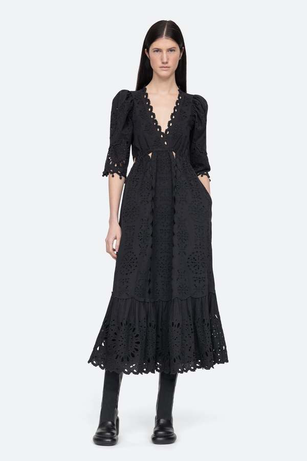 black ruched strapless dress Sylvia Maxi Dress | Cream and Black Lace Dress main image 1