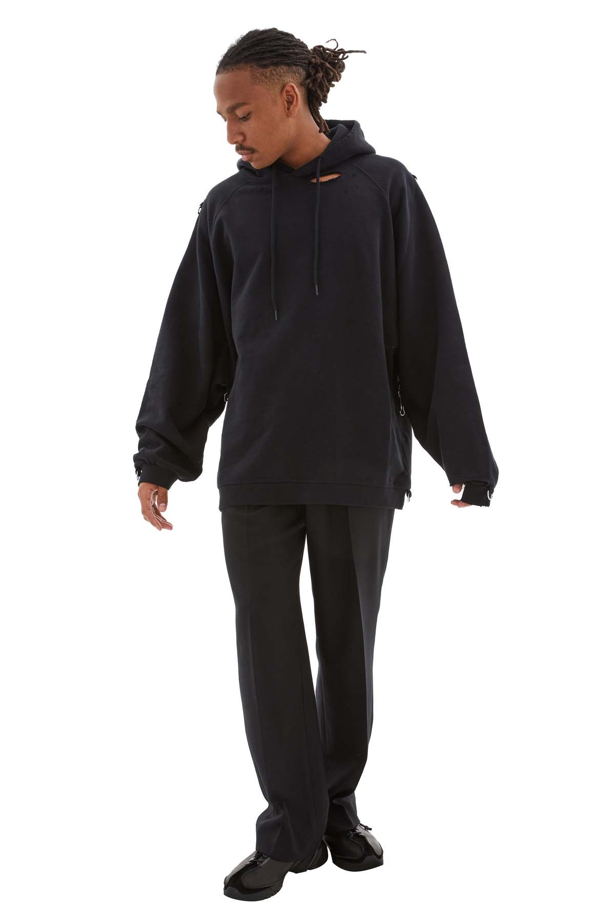 RAF SIMONS Washed Big Fit Hoodie w/Clasps And Patch - Black 