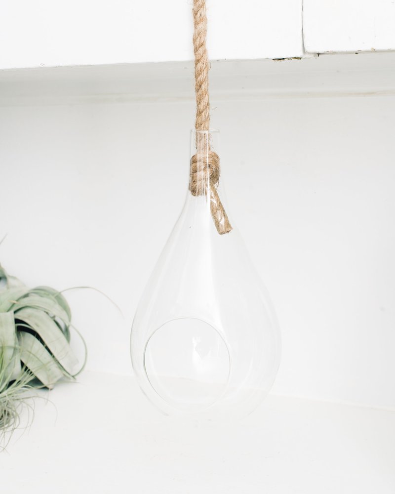 Modern Glass Hanging Rope Teardrop - Terrariums Modern Glass Hanging Rope Teardrop - Terrariums