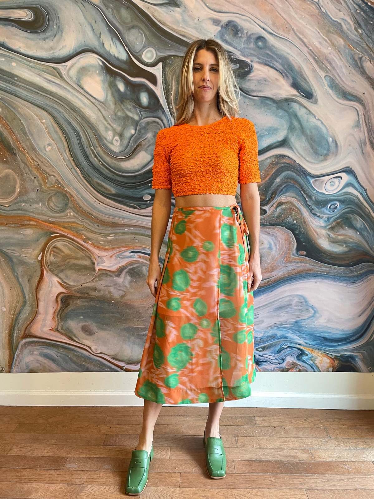 小物 Flower spangle wrap skirt Ganni Printed Light Crepe Wrap Skirt - Vibrant Orange