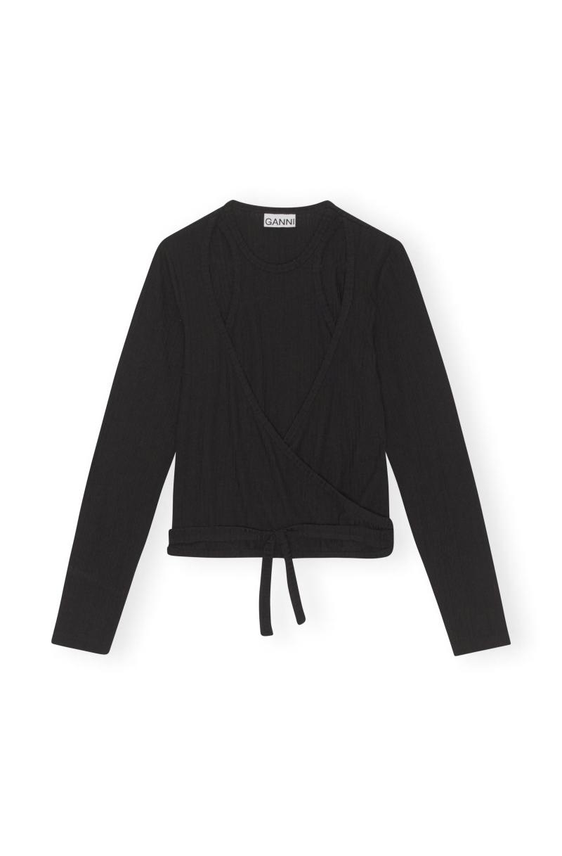 トップス GANNI Rib Jersey Wrap Blouse Ganni Rib Jersey Wrap Blouse - Bright White | Garmentory