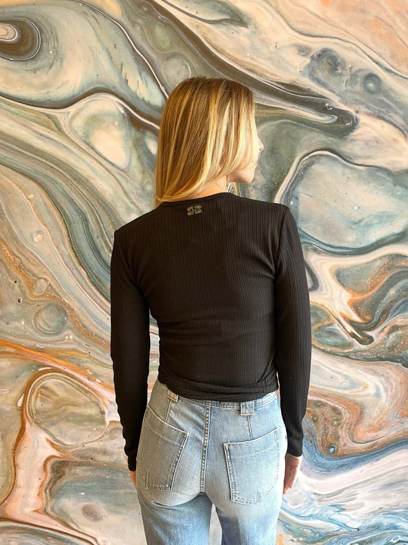 Ganni Rib Jersey Wrap Top - Black | Garmentory
