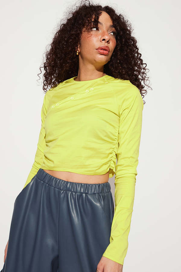 Ganni Stretch Cotton Longsleeve Blouse - Sulphur Spring | Garmentory