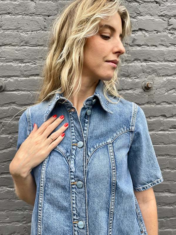 ganni vintage washed denim mini dress Ganni Vintage Washed Denim Mini Dress