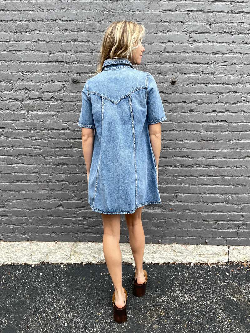 Ganni Vintage Washed Denim Mini Dress - Mid Blue Vintage