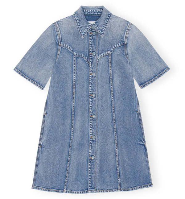 Ganni Vintage Washed Denim Mini Dress - Mid Blue Vintage