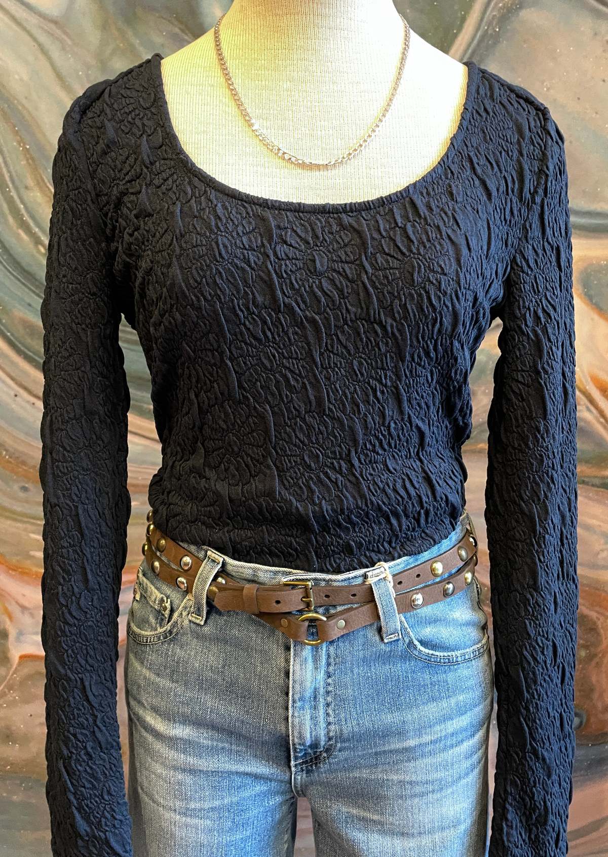 Kim White Double Wrap Skinny Dome Belt - Chocolate | Garmentory display picture 1