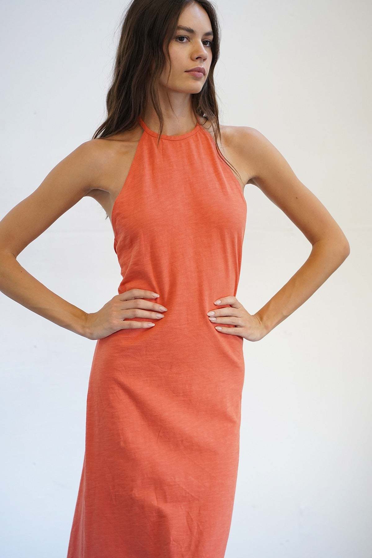 hair for halter dress Sustainable & Ethical Luxury Orange Halter Maxi Dress/Gown for Women