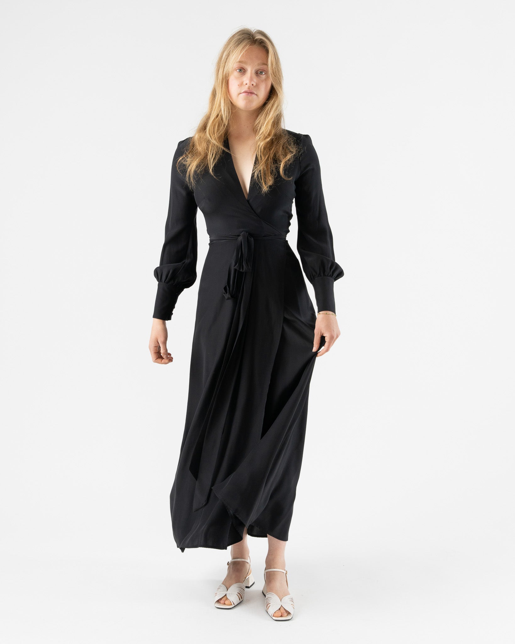 Kamperett Adelaide Midi Wrap Dress in Black | Garmentory