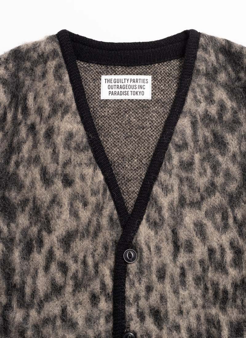 WACKO MARIA GUILTY PARTIES LEOPARD MOHAIR CARDIGAN - GRAY | Garmentory