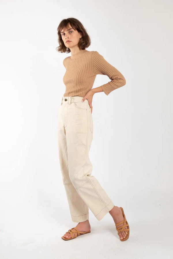 Micaela Greg Seamed Jean - Cream/Contrast Stitching
