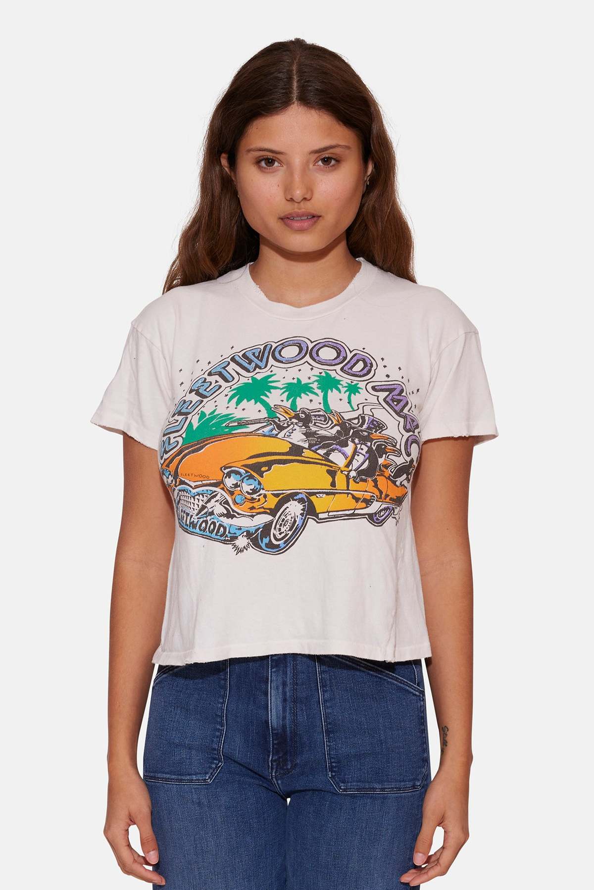 MadeWorn Fleetwood Mac Penguin Summer Crop Tee - Vintage White - Image 1 of 4