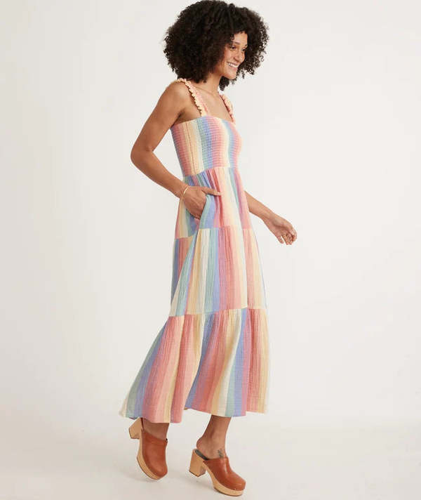 chinese dress ladies Petite Rainbow Stripe Sleeveless Maxi Dress Multi / S-P main image 1