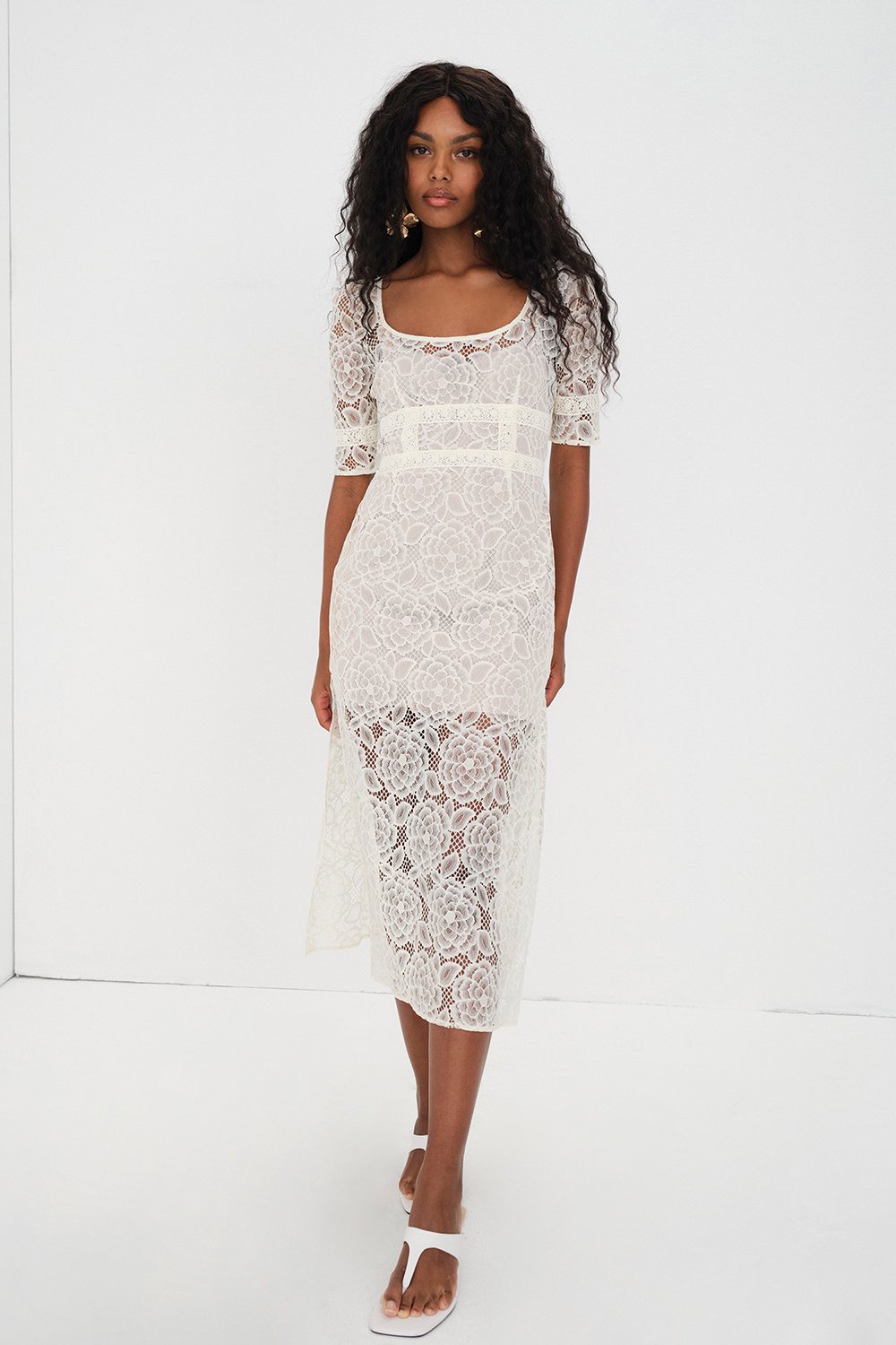 For Love & Lemons Marilyn Midi Dress - Ivory | Garmentory