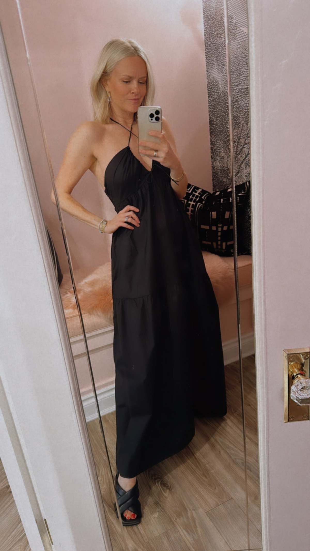 Bird & Knoll Hana Keyhole Maxi Halter Dress - Black | Garmentory