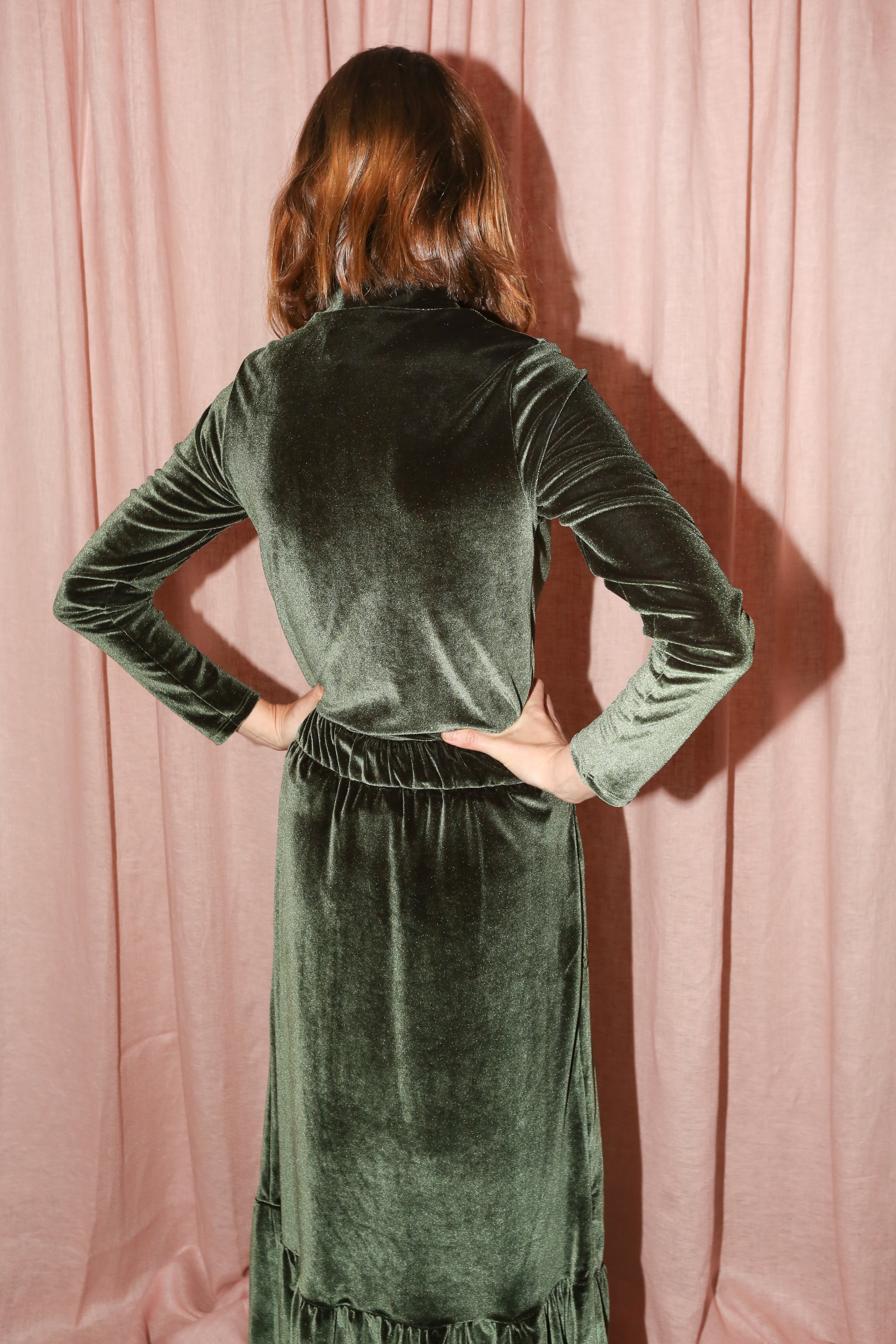 No.6 Ruffle Skirt in Forest Velvet Garmentory