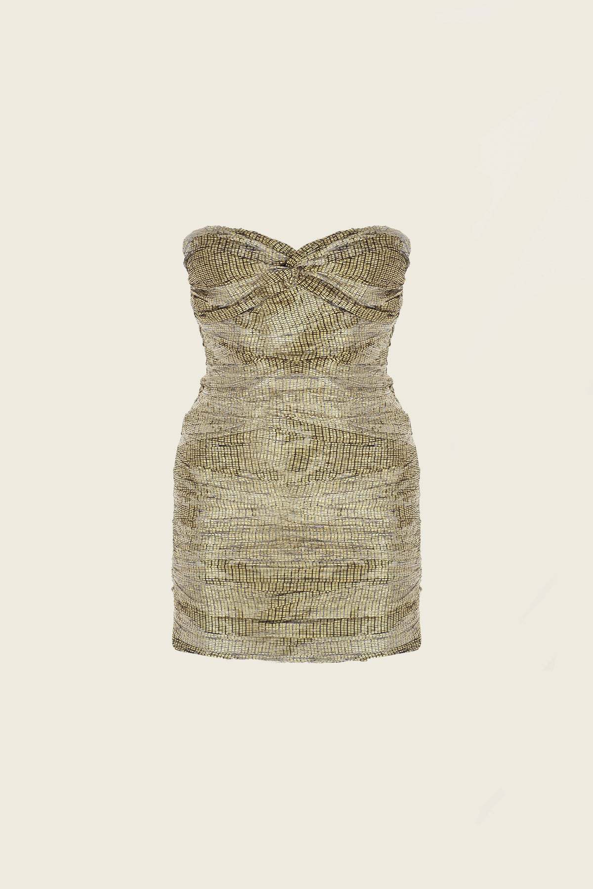 knee length dresses for ladies Gold Ruched Mini Dress