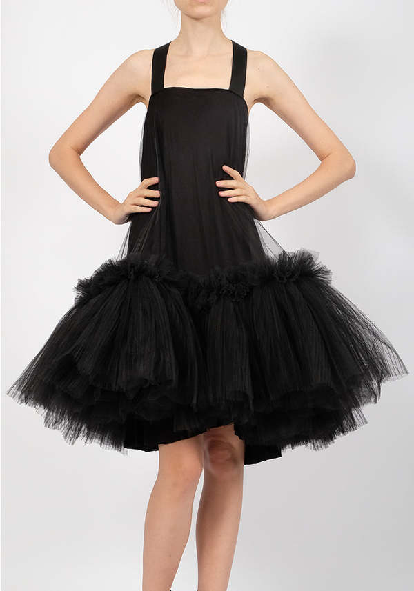 David's Road Open Racerback Tulle Mini Dress - Black | Garmentory