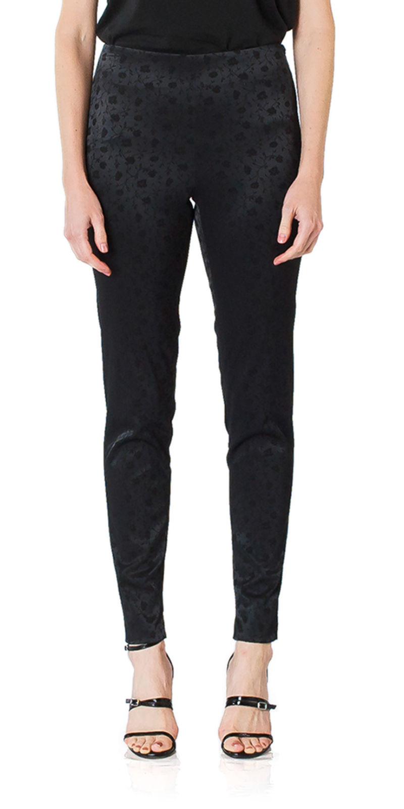 6397 Floral Jacquard Cigarette Pant - Black