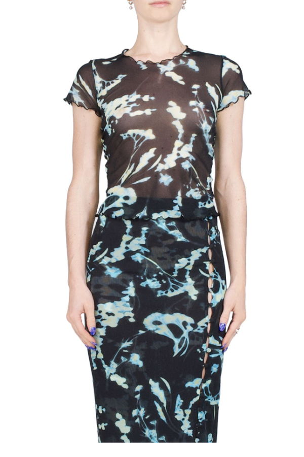 Priscavera Mesh Baby Tee - Phantom Flower