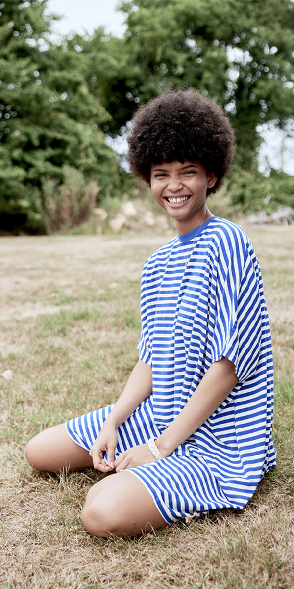 DENIMIST Pocket Tee Dress - Royal Blue/White Stripe | Garmentory