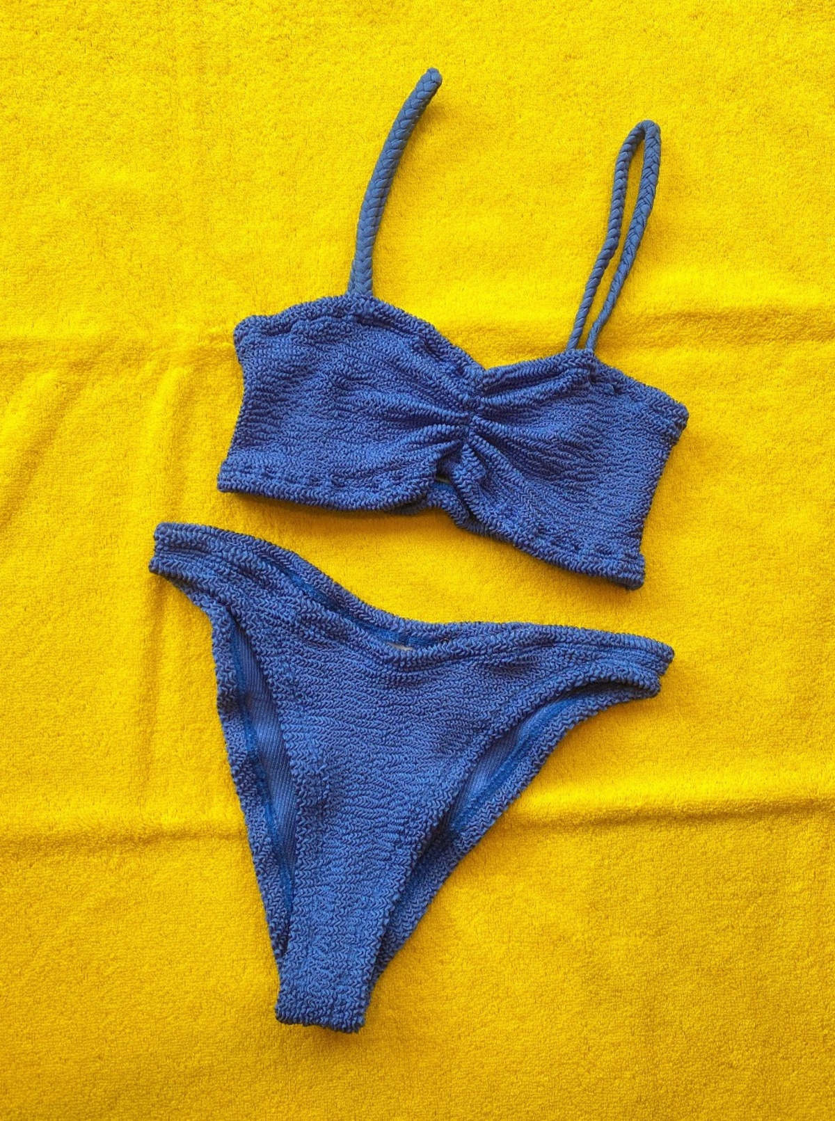 Hunza G Raspberry Metallic Hunza G Aura Cinched Bikini Set - Metallic Denim | Garmentory