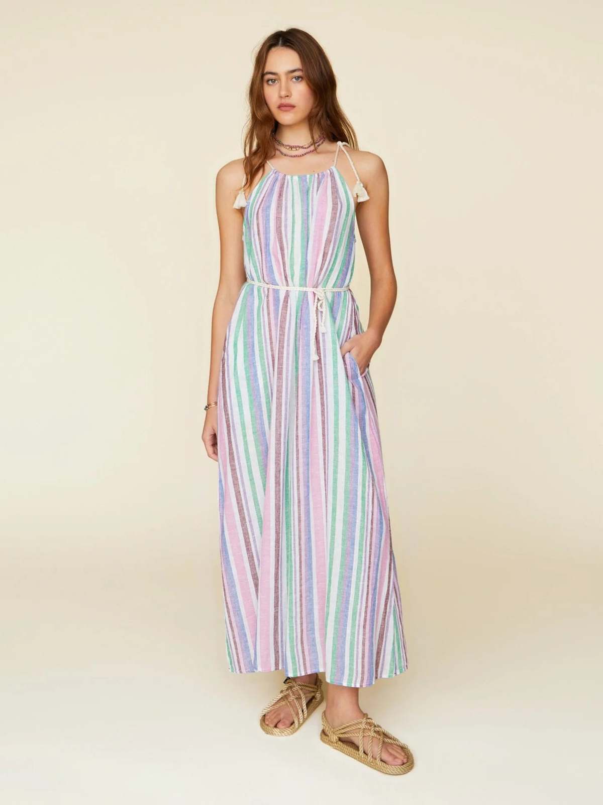 boden halter dress Rosa Halter Linen Midi Dress-Burnt Orange main image 0