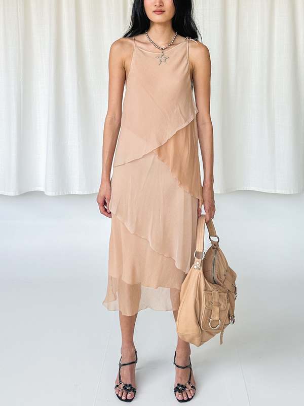 max mara chiffon dress Tie-detailed silk-chiffon maxi dress - navy