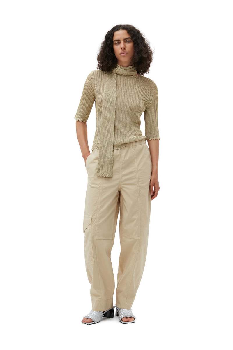 Ganni Elastic Curve Pant - Pale Khaki | Garmentory