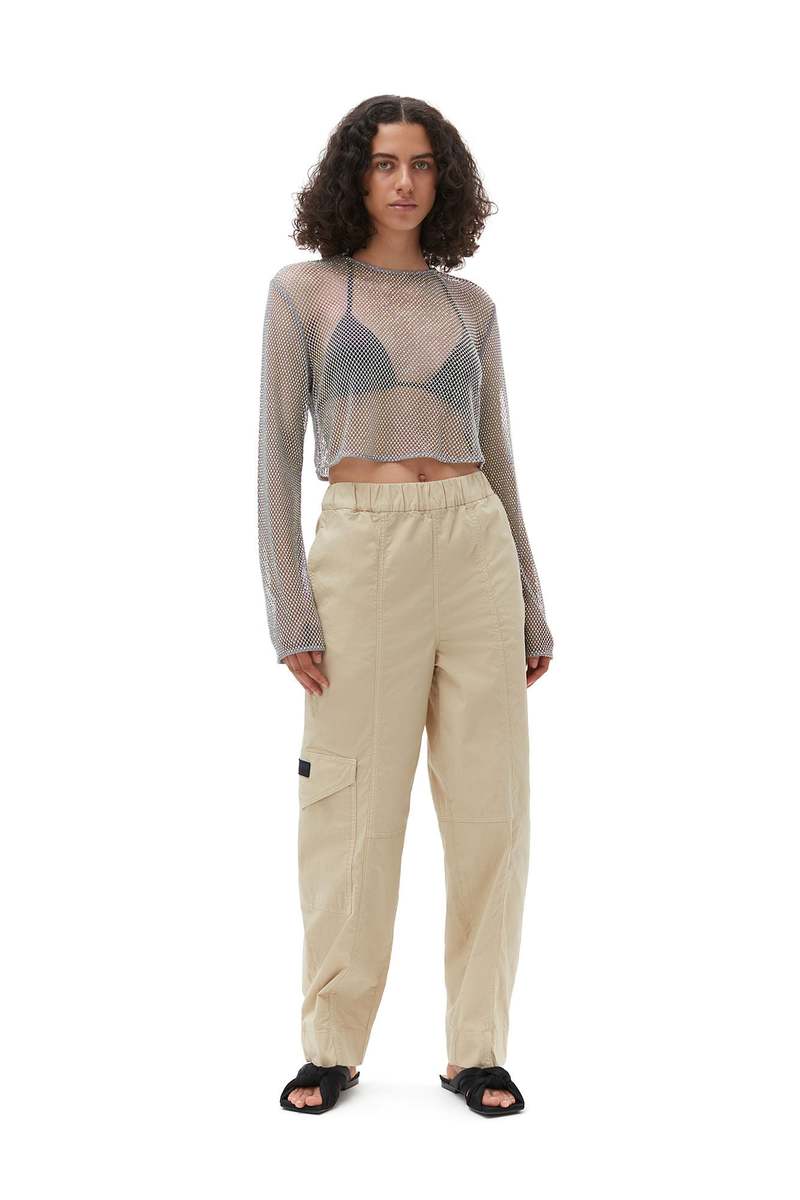 Ganni Elastic Curve Pant - Pale Khaki | Garmentory