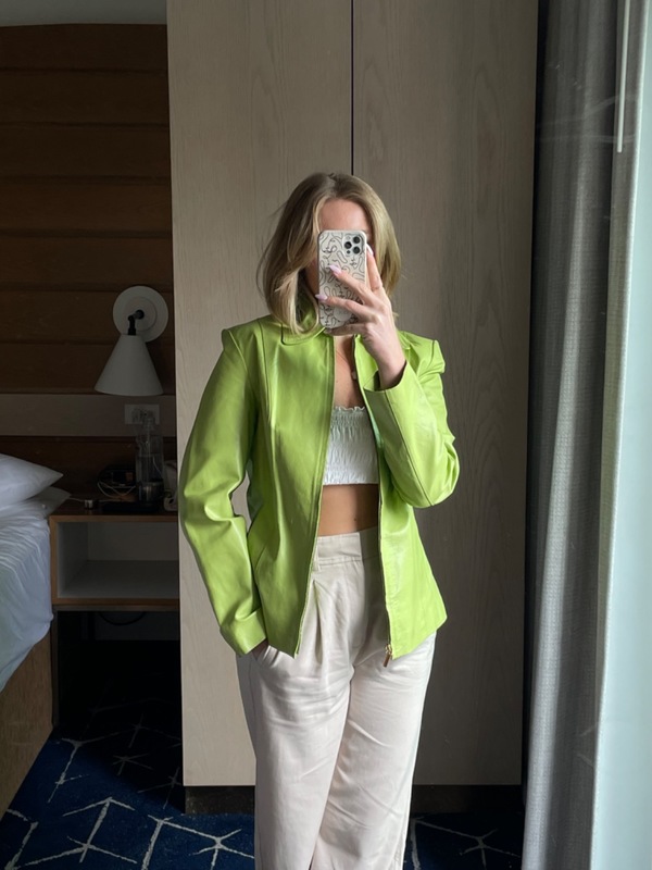 Lime green leather on sale jacket