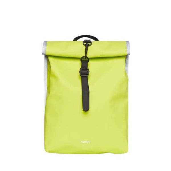rains rolltop rucksack reflective backpack - Waterproof with Chest Strap, Standard | Iconic roll-top with snap compression and carabiner closure, front zip pocket, side-access slip pocket and vented back cross the body or at the waist Rucksack Freshlabels Rains Ltd Backpack