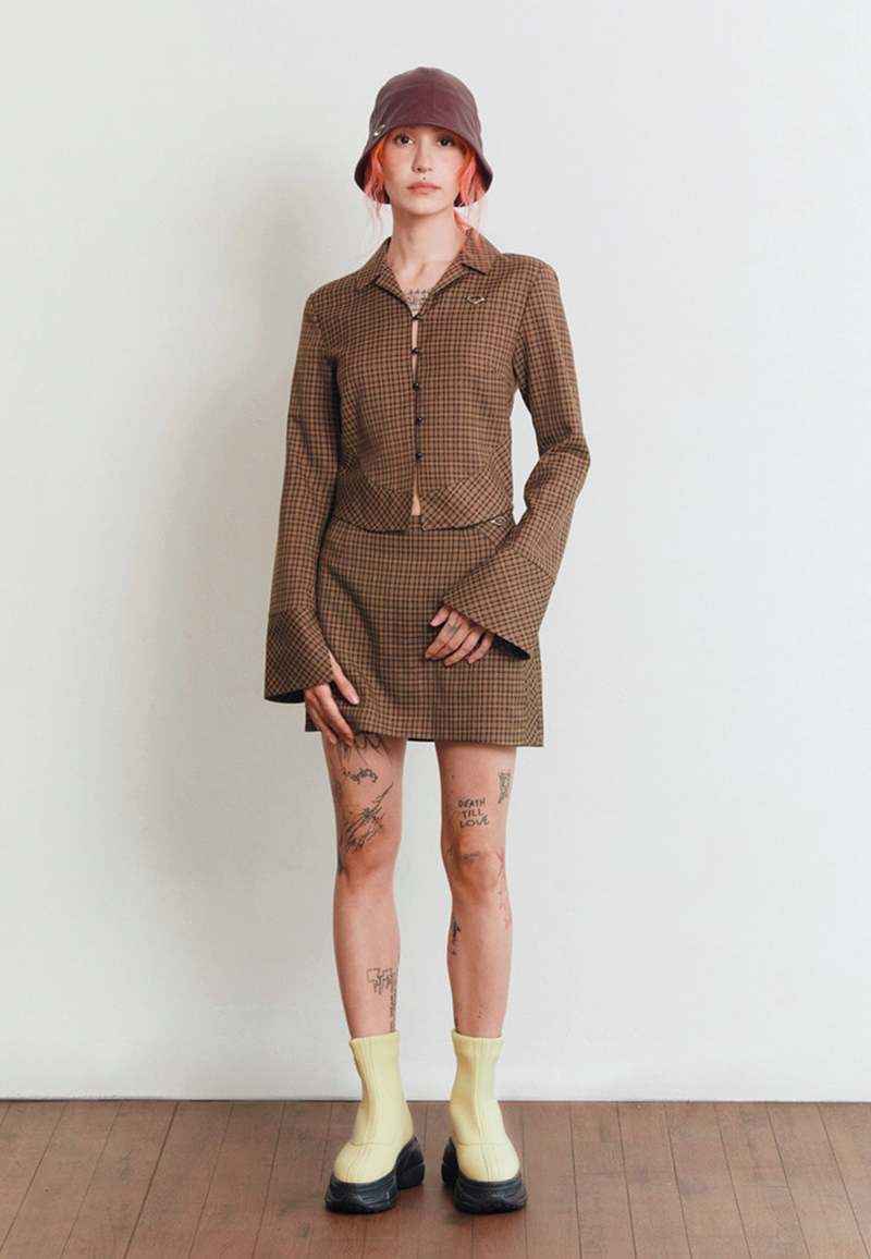 ★送料・関税込★MISCHIEF★CHECKERED MINI SKIRT★BROWN MULTI Checkered-Mini-Skirt---Brown-